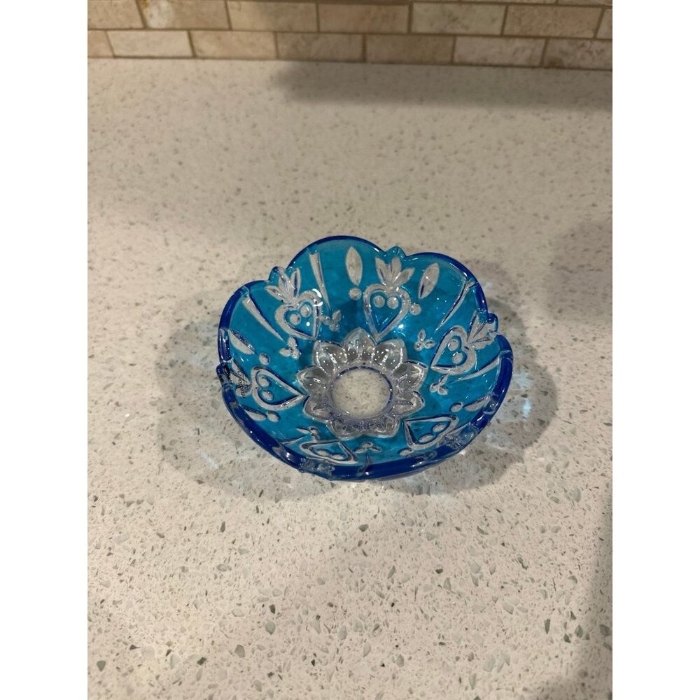 Blue Accent Bowl Or Candle Holder Queen Elizabeth Collection Studio‎ Crystal